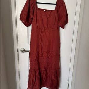 Elegant Red Square-Neck Dress